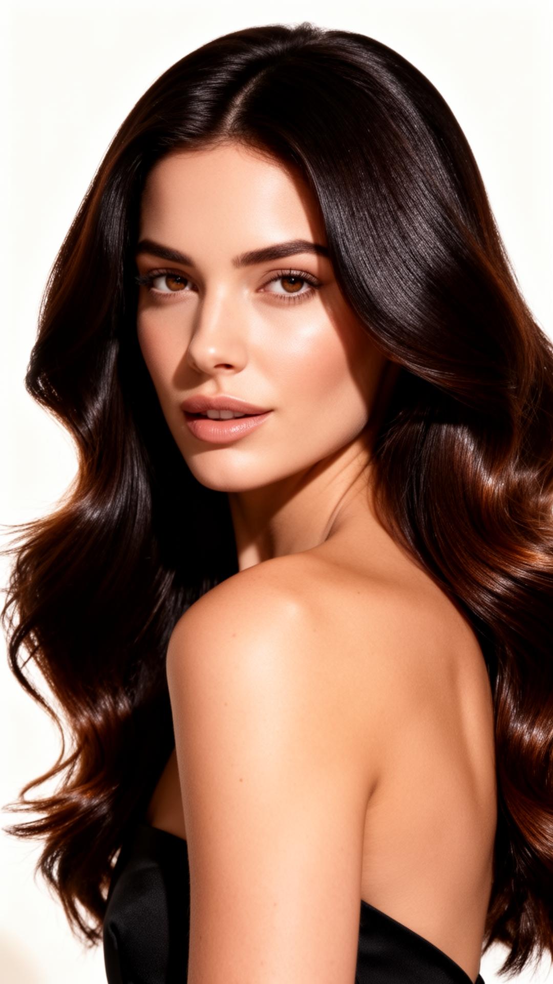 Modelo con cabello brillante y saludable transformado en Shalom Peluquería